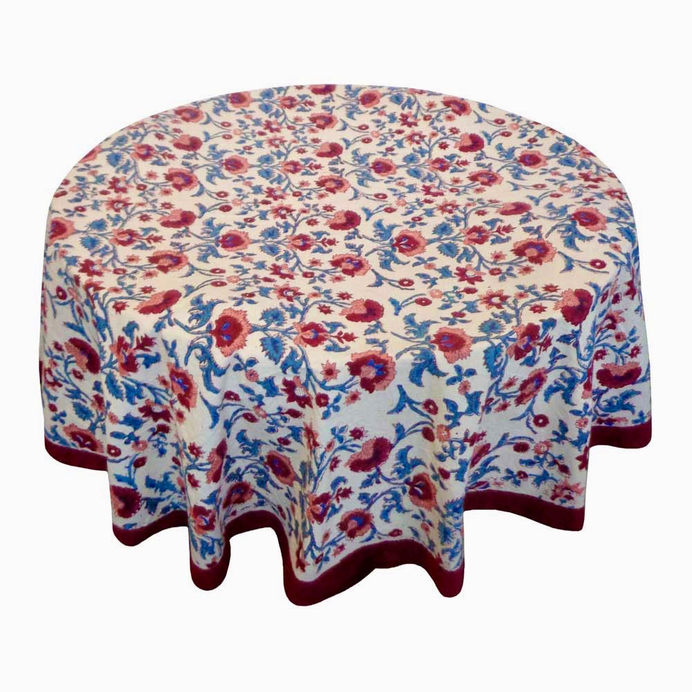 Charlotte Tablecloth 90" Round Blue and Weil